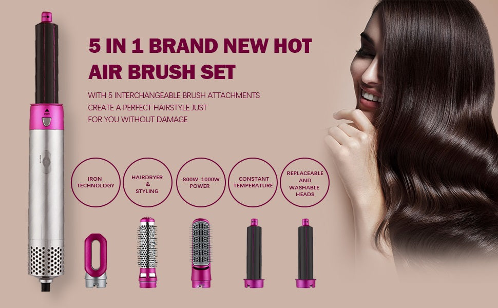 Trumstone (𝗦𝗽𝗲𝗰𝗶𝗮𝗹 𝟭 𝗬𝗲𝗮𝗿 𝗪𝗮𝗿𝗿𝗮𝗻𝘁𝘆) 5-in-1 Hair Dryer Brush: Salon-Quality Styling with Curling, Straightening, Drying & Anti-Frizz LIVINGO