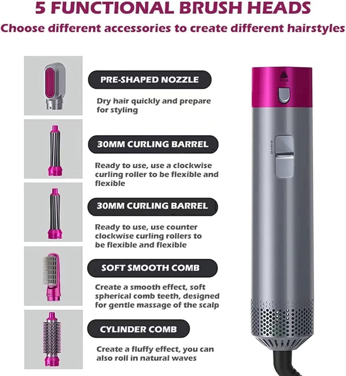5 in 1 Multifunctional Hair Dryer Styling Tool, Detachable 5-in-1 Multi-Head Hot Air Comb, The Negative Ion Automatic Suction Hair Curler 2aua6y-9x