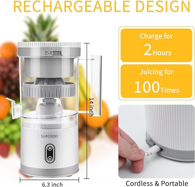 Electric Citrus Juicer, Rechargeable Juicer Machine with USB Cable and Cleaning Brush, Orange Lime Lemon Grapefruit Juicer Squeezer, Easy to Clean Portable Juicer LOTZON