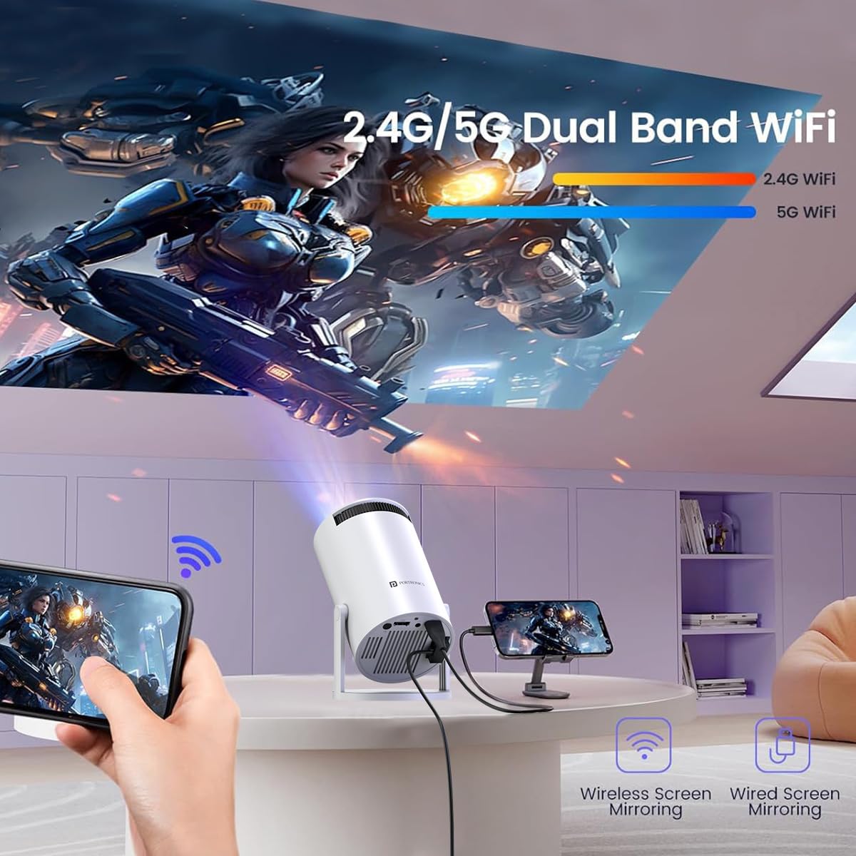 Smart Projector for Home 4K Support, Native 1080p HD Resolution, 2500 Lumen, (𝗦𝗽𝗲𝗰𝗶𝗮𝗹 𝟭 𝗬𝗲𝗮𝗿 𝗪𝗮𝗿𝗿𝗮𝗻𝘁𝘆) , Speaker, Android 11 My Store