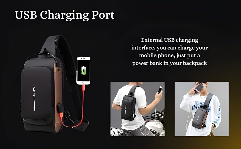 Sling Bag For Men Women, Anti-Theft Fashion Chest Bag with USB Charging Port LIVINGO