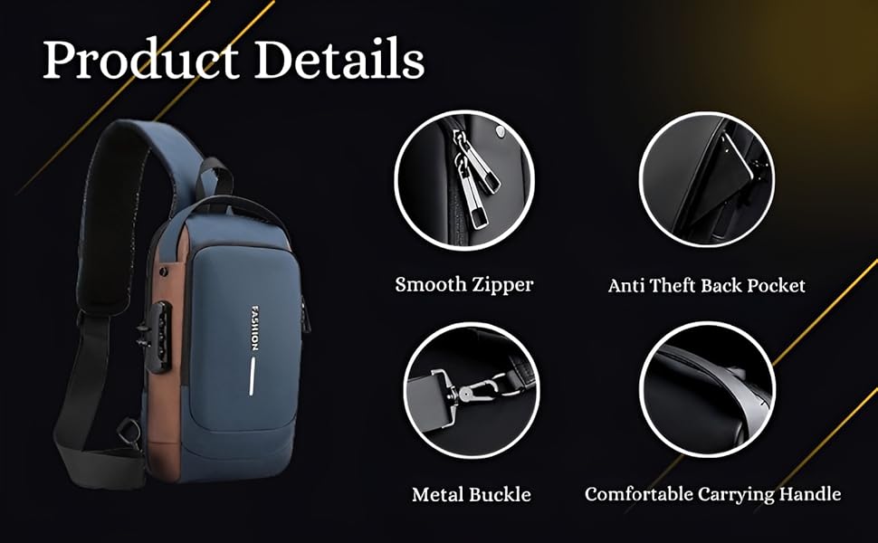 Sling Bag For Men Women, Anti-Theft Fashion Chest Bag with USB Charging Port LIVINGO