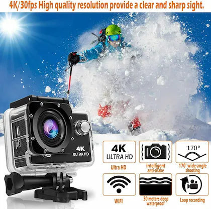 4K Sports Action Camera with Optical 16MP High Resolution with Wi-Fi | 4K Ultra HD Video Recording with 170 Degree Wide Angle Waterproof Underwater Camera LOTZON