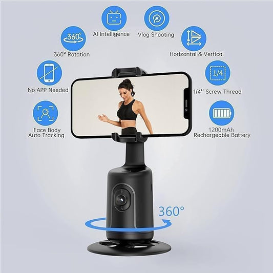 AI Auto Face Tracking Tripod  (𝗦𝗽𝗲𝗰𝗶𝗮𝗹 𝟭 𝗬𝗲𝗮𝗿 𝗪𝗮𝗿𝗿𝗮𝗻𝘁𝘆)  | 360° Rotation Mobile Stand for Video Recording LIVINGO