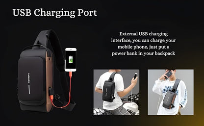 Sling Bag For Men Women, Anti-Theft Fashion Chest Bag with USB Charging Port LIVINGO